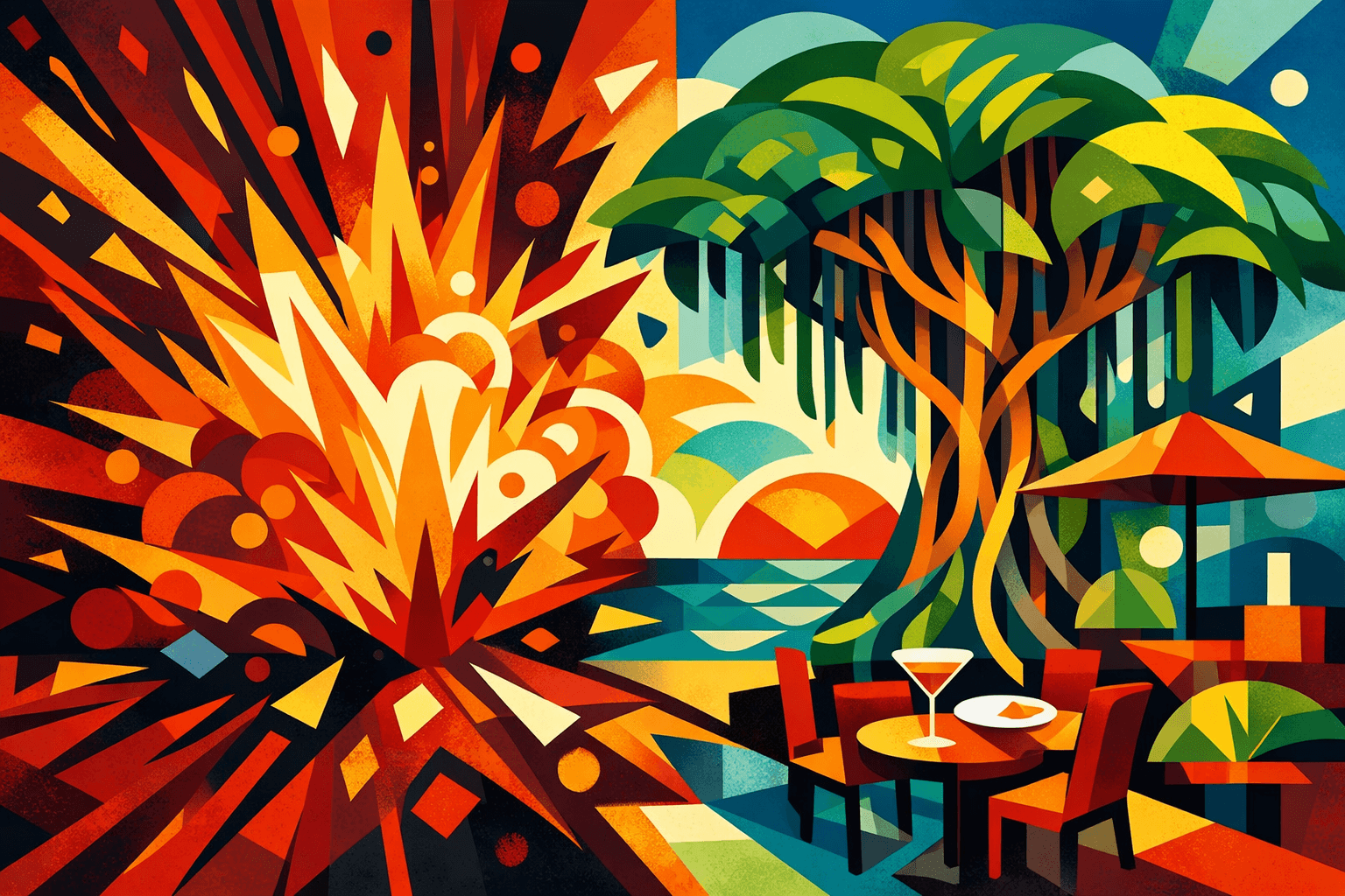 Abstract artwork for Explosions and Banyan Bistro