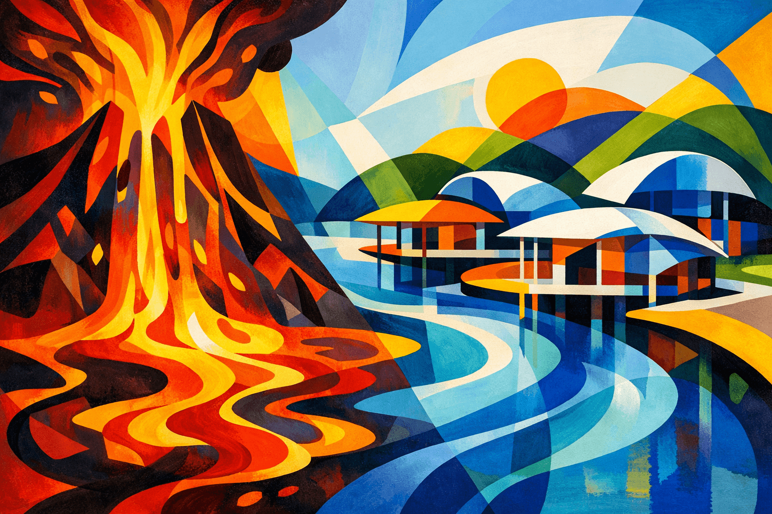 Abstract artwork for Lava and Riverfront Pavilions
