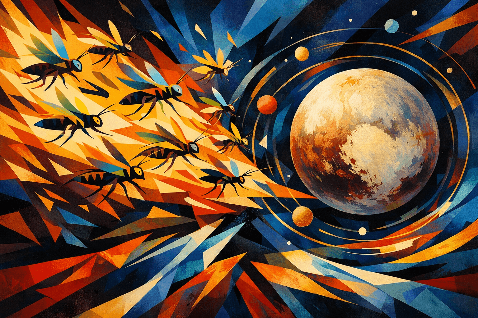 Abstract artwork for Locust Swarms and Pluto