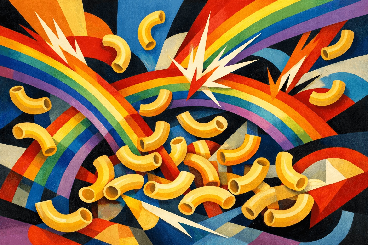 Abstract artwork for Macaroni and Battle Rainbows