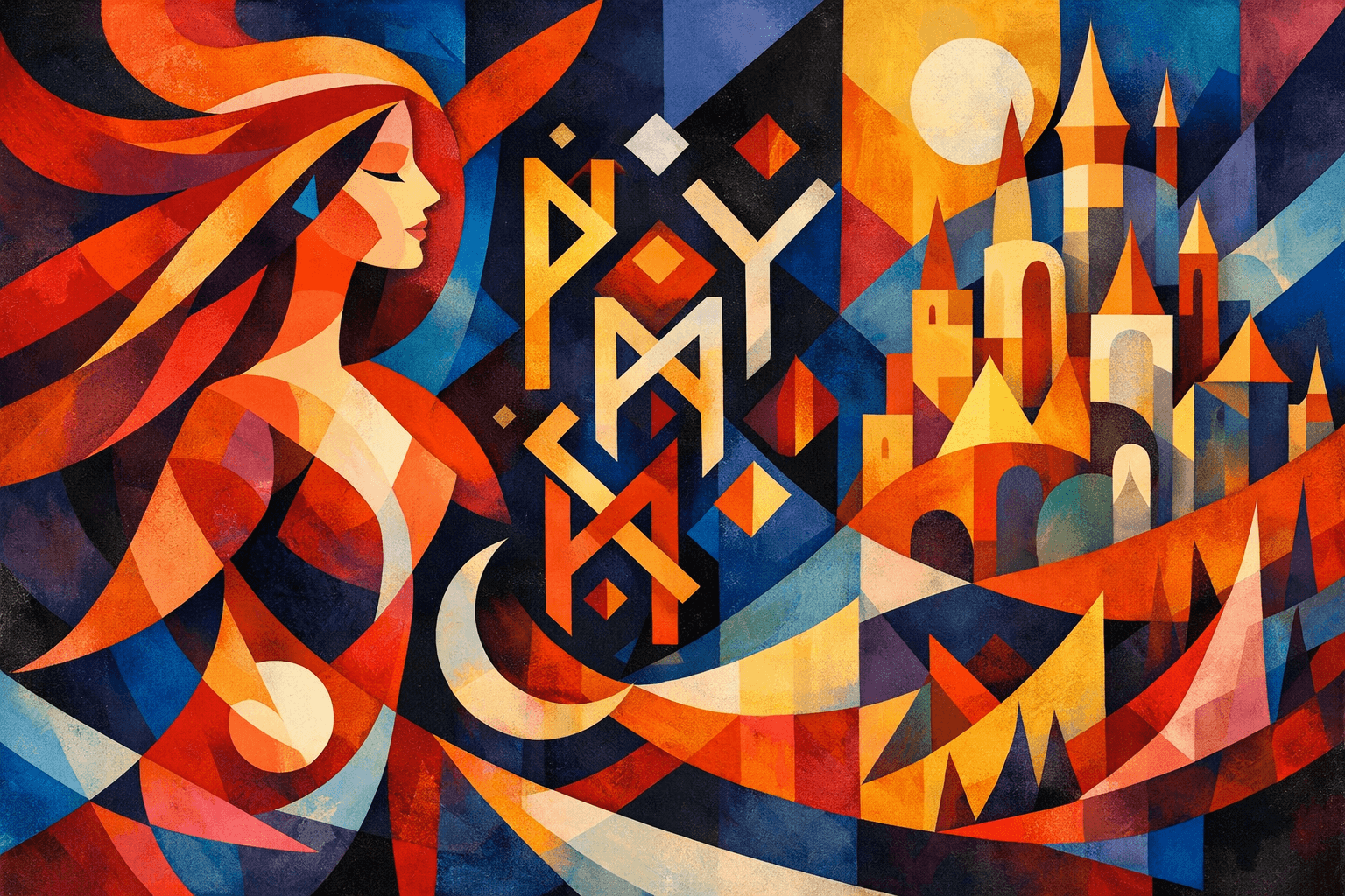Abstract artwork for Maiden Runes and Empires