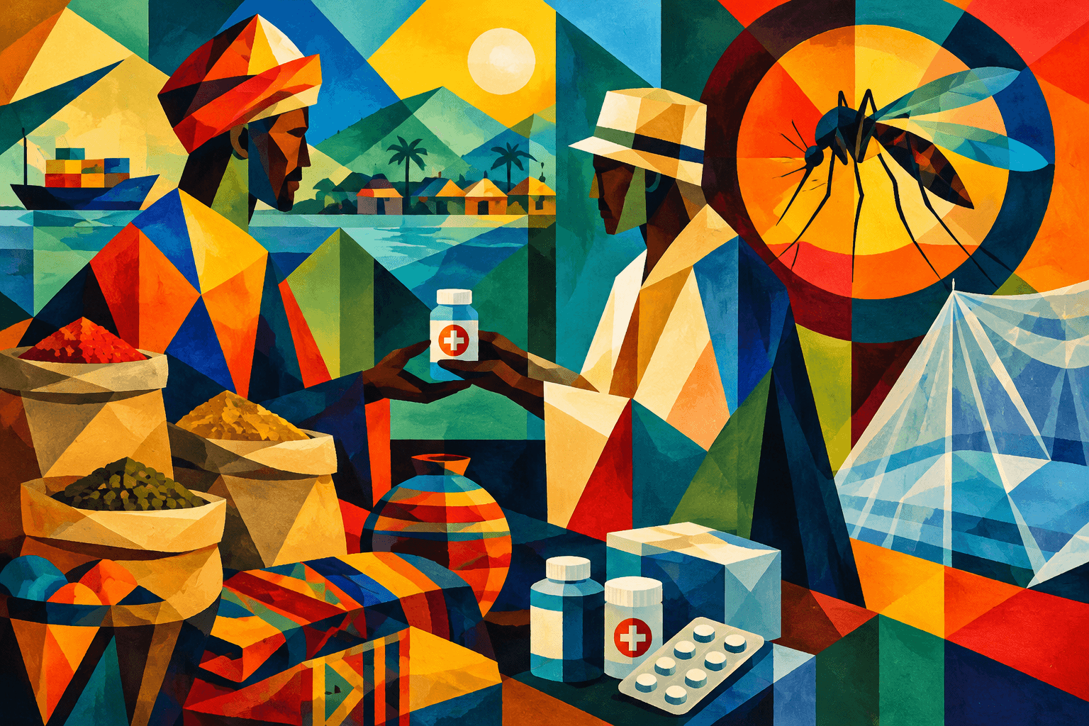 Abstract artwork for Merchants and Malaria Medicine