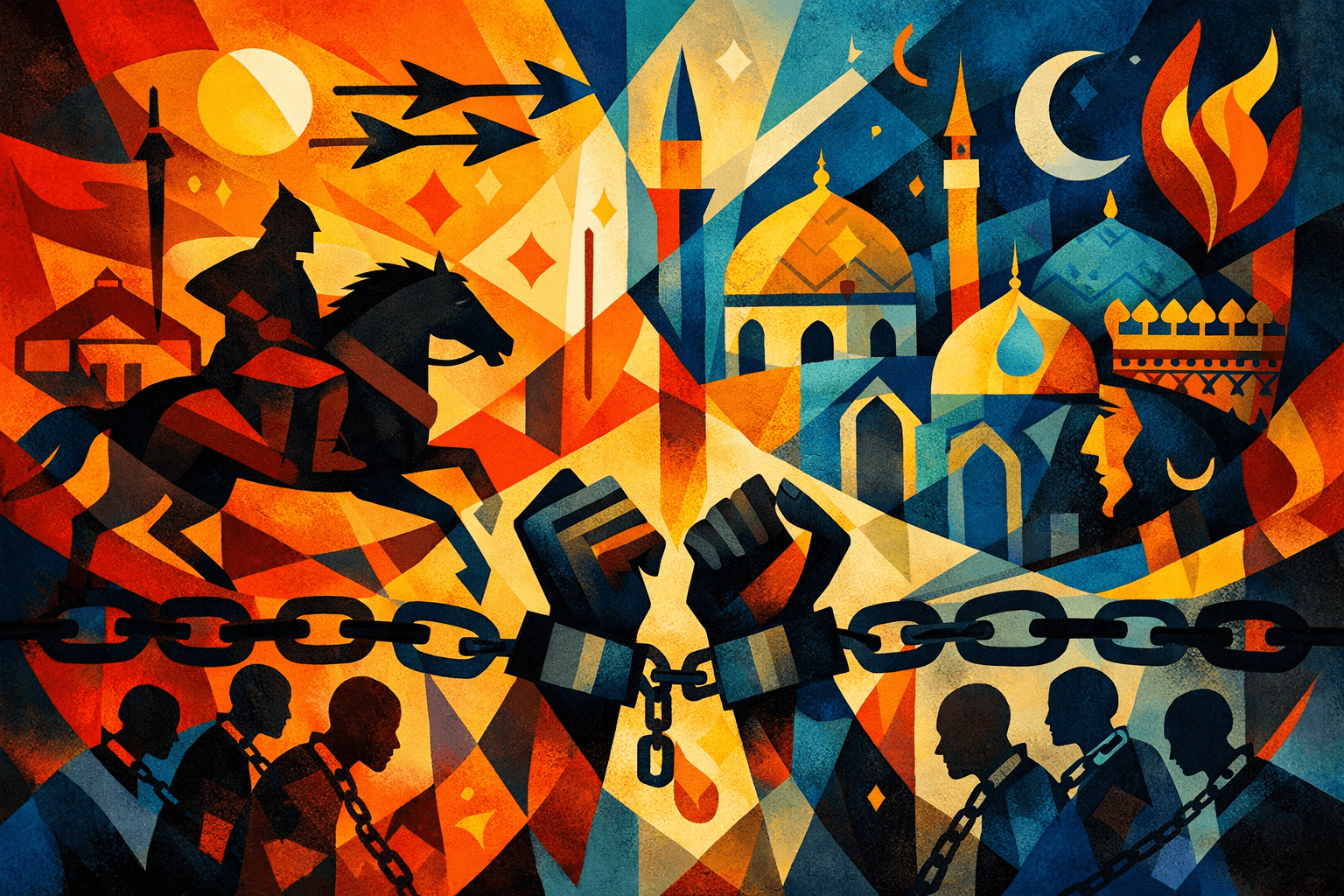 Abstract artwork for Mongol empire, persian empire, slavery