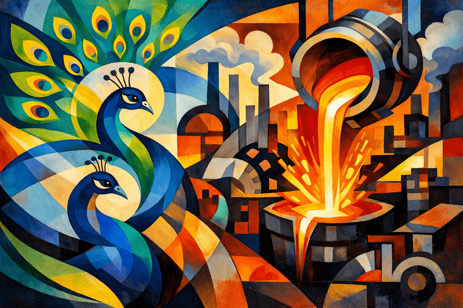 Abstract artwork for Peacocks and Foundries