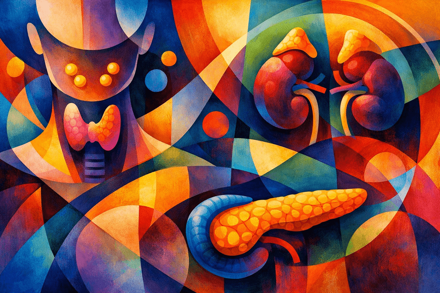 Abstract artwork for Regulación edocrina pregúntame sobre las glándulas como la tiroides paratiroides suprarrenal y pancras