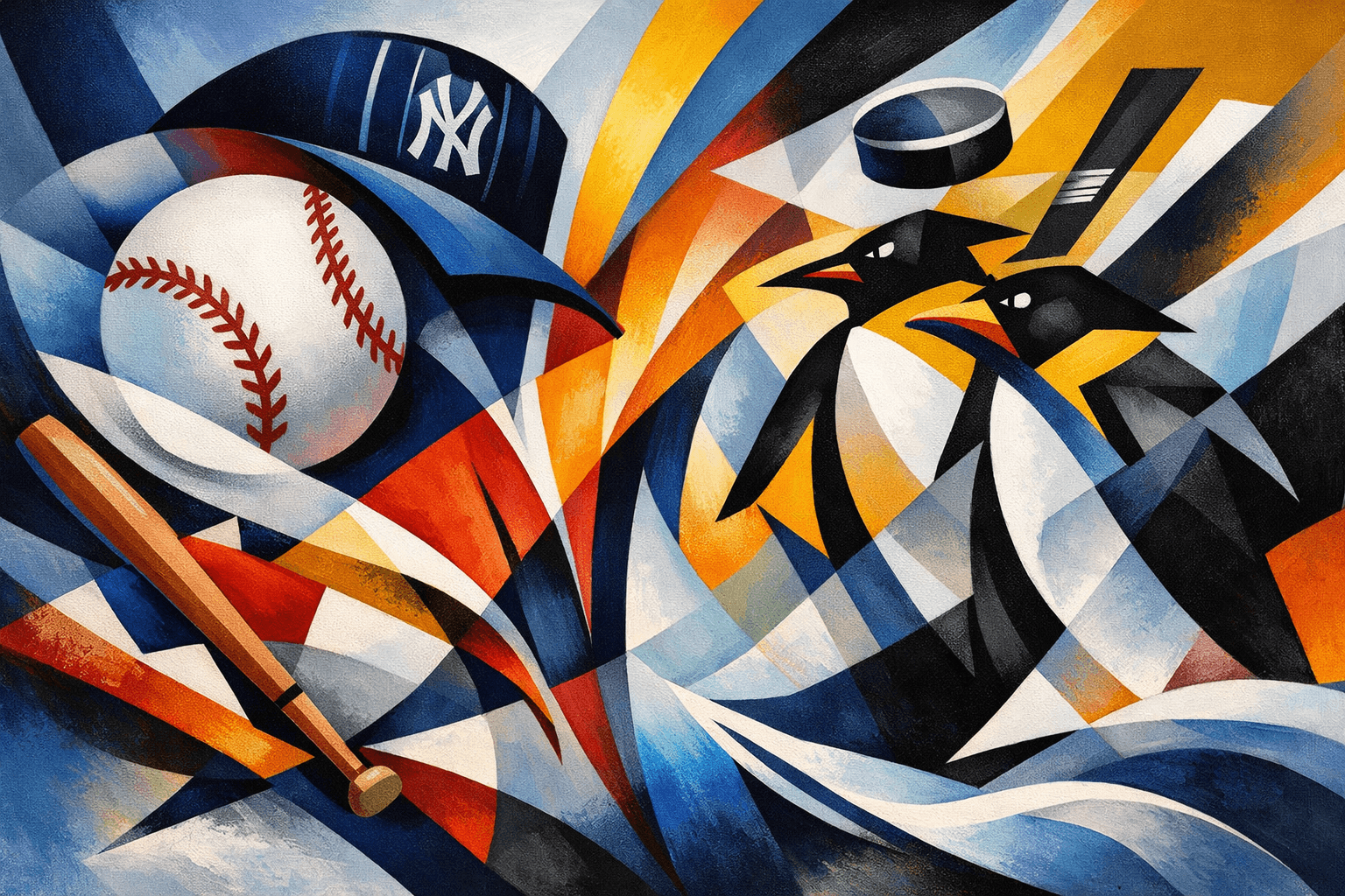 Abstract artwork for Yankees and Penguins